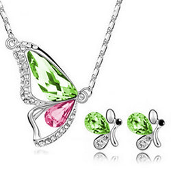 Freedom Butterfly Jewelry Set - Green & Pink